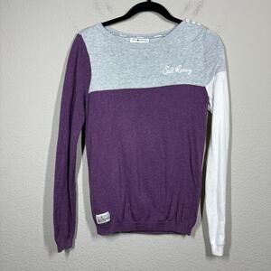 Sail Racing Womens Small Sweater Purple Gray Colorblock Cotton Button Shoulder